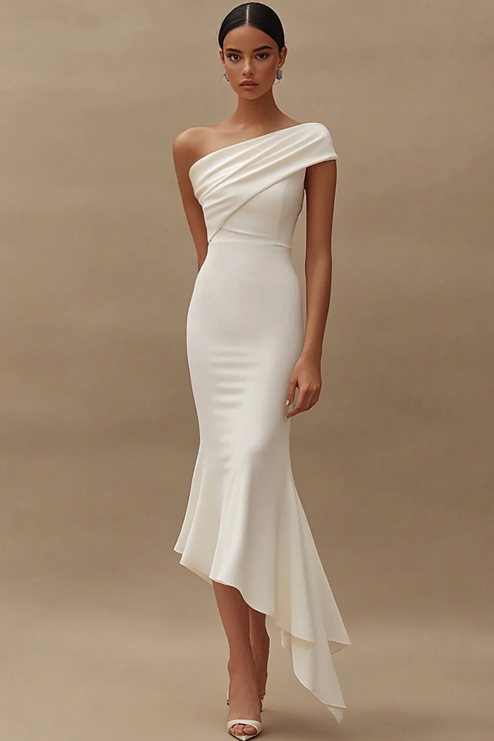 Elegant Mermaid One Shoulder Midi Prom Dresses